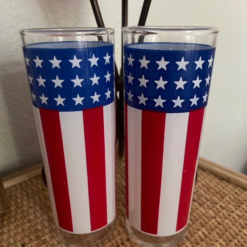 Vintage Slim Patriotic American Flag Drinking Glasses